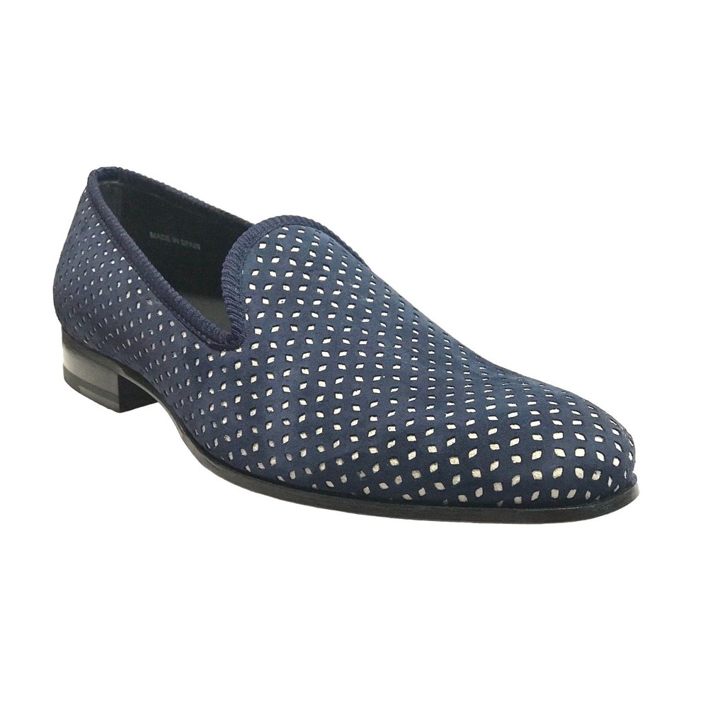 Mezlan Men's 8.5 Blue/Bone Suede Slip-On Cibeles Venetian Loafers Made in Spain